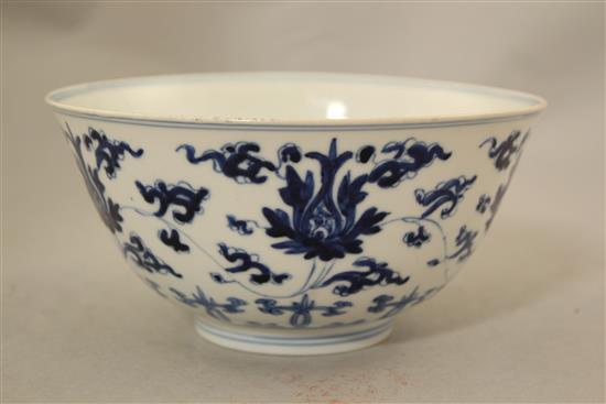 A Chinese blue and white lotus bowl, Kangxi six character mark and of the period (1662-1722), 16cm